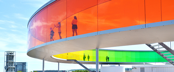 Your rainbow panorama by Olafur Eliasson - placed on the roof of ARoS Aarhus Art Museum (photo: Visit Aarhus)